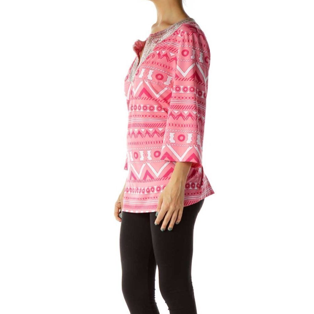 INC Pink White Beaded Blouse - Picture 3 of 3